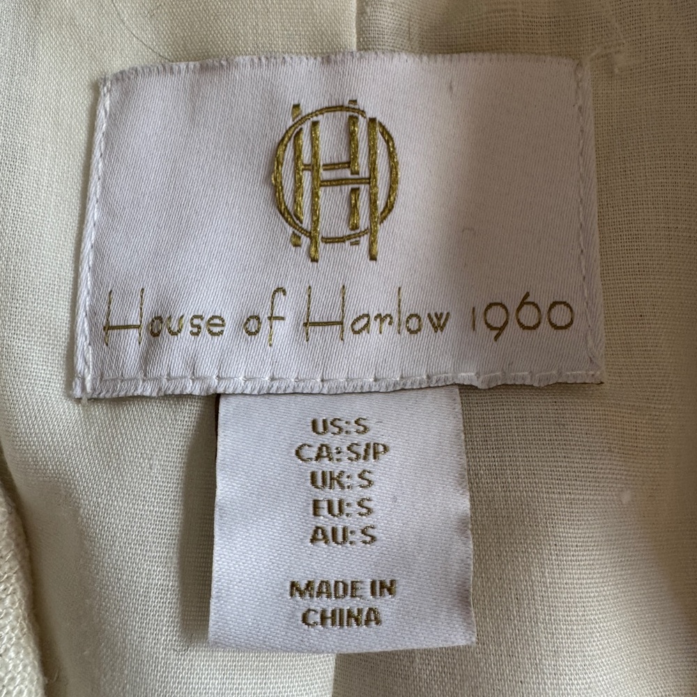 House of Harlow Double Breasted Cream Linen Blend Jacket with Fringed Tie Sz S - Picture 9 of 15